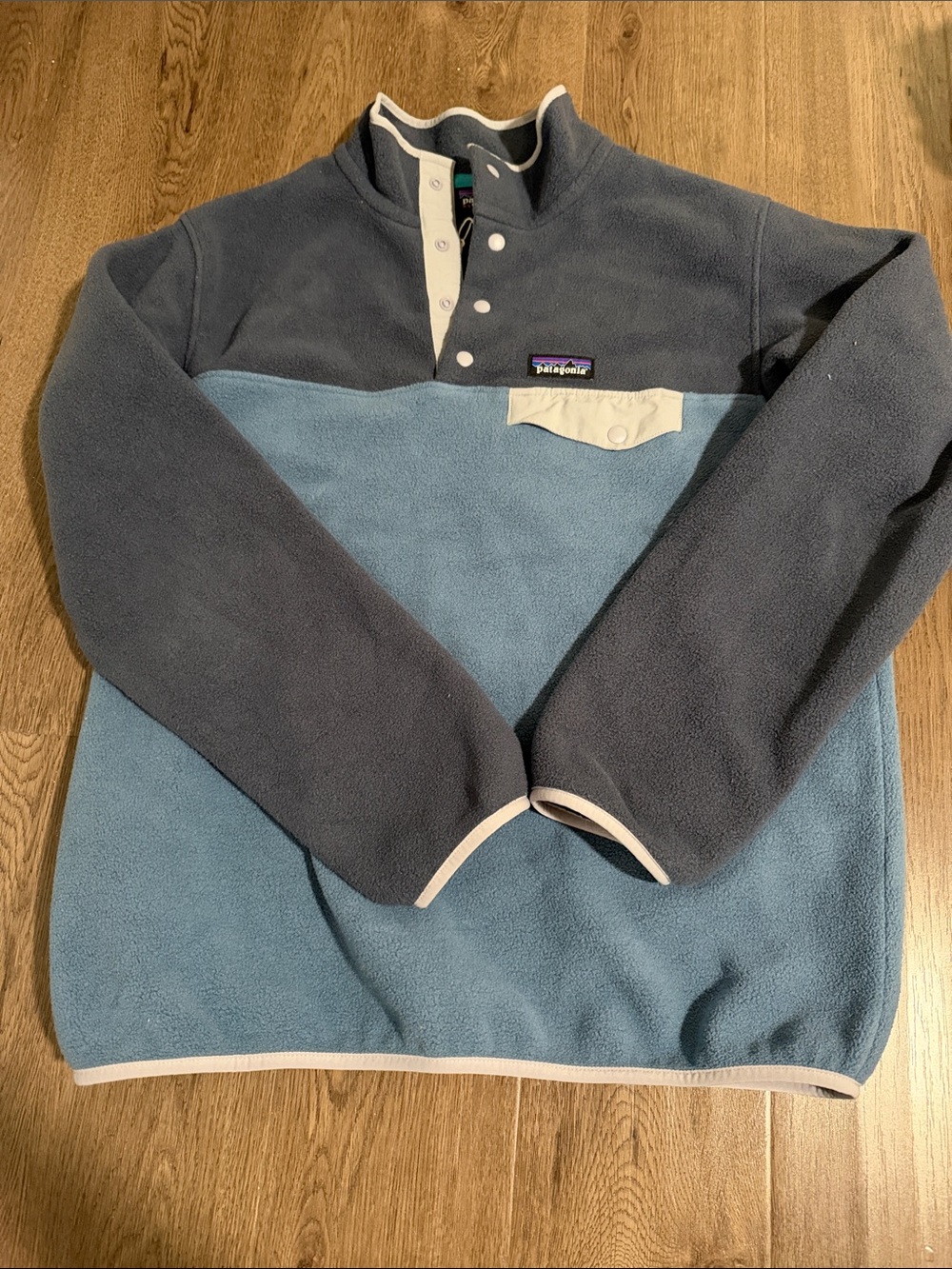 Patagonia Men's Navy and Light Blue Zip-Fleece Snap Pullover